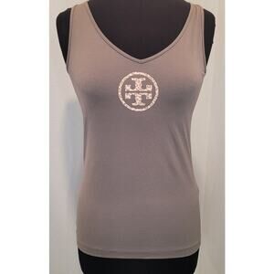 Tory Burch Graphic Print Tank Top Taupe M Designer Neutral Chic Minimal Modern